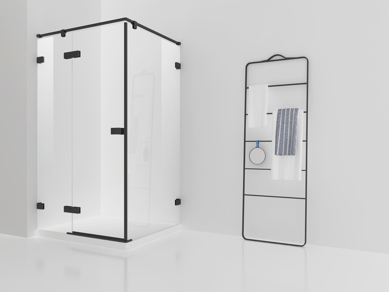 COIN DE DOUCHE PORTE PIVOTANTE 8MM VITRA NEXO-B1200 + SIDE 900X1200X2000MM BLACK