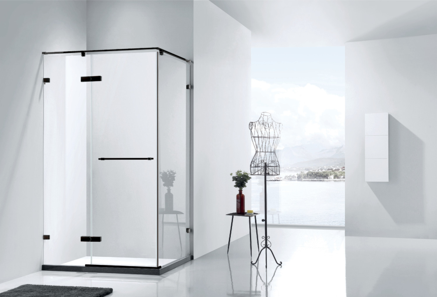COIN DE DOUCHE PORTE PIVOTANTE 8MM VITRA NANO-B1200 + SIDE 900X1200X2000MM BLACK