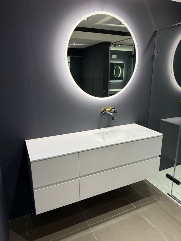 MEUBLE SALLE DE BAIN COMPOSITION ANGELA 1400 DROITE + VASQUE SUPRÊME SOLID SURFACE