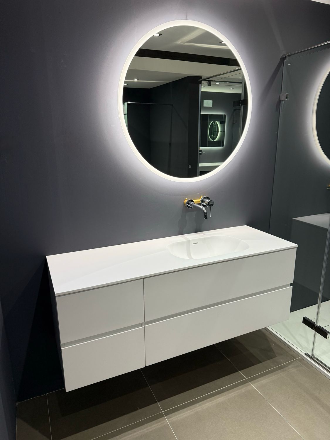 MEUBLE SALLE DE BAIN COMPOSITION ANGELA 1400 DROITE + VASQUE SUPRÊME SOLID SURFACE