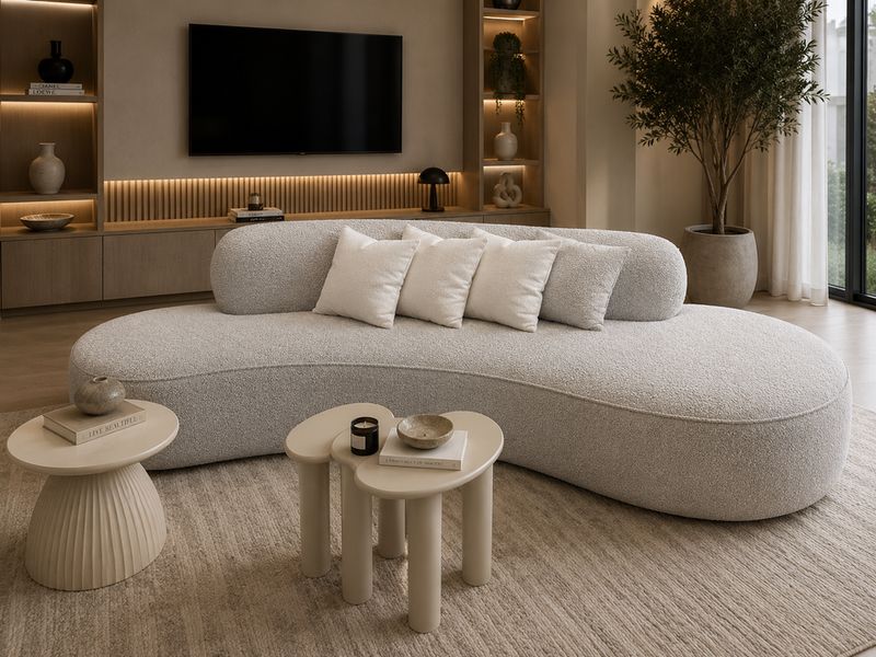 Canapé Lucia - fauteuil design arrondi en tissu bouclé
