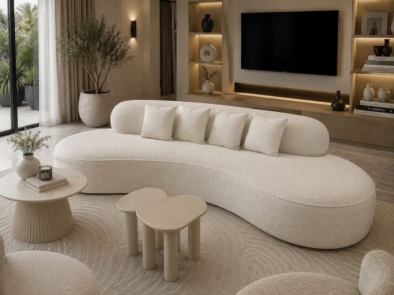 Canapé Lucia - fauteuil design arrondi en tissu bouclé