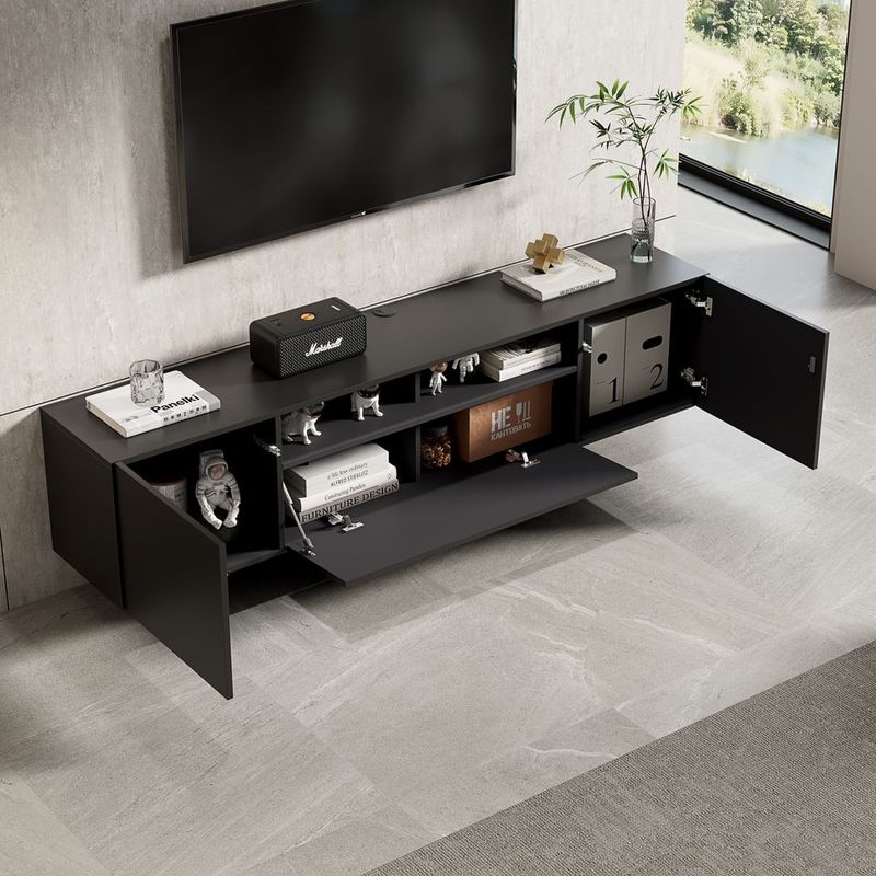 Meuble TV suspendu Dona 180 cm - Noir Mat - Réf: Dona-1800MB Matt Black