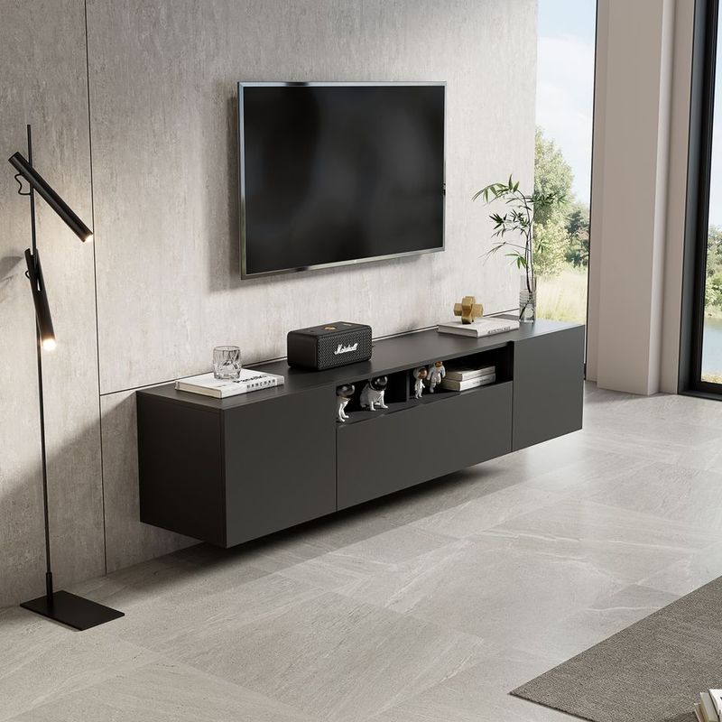 Meuble TV suspendu Dona 180 cm - Noir Mat - Réf: Dona-1800MB Matt Black