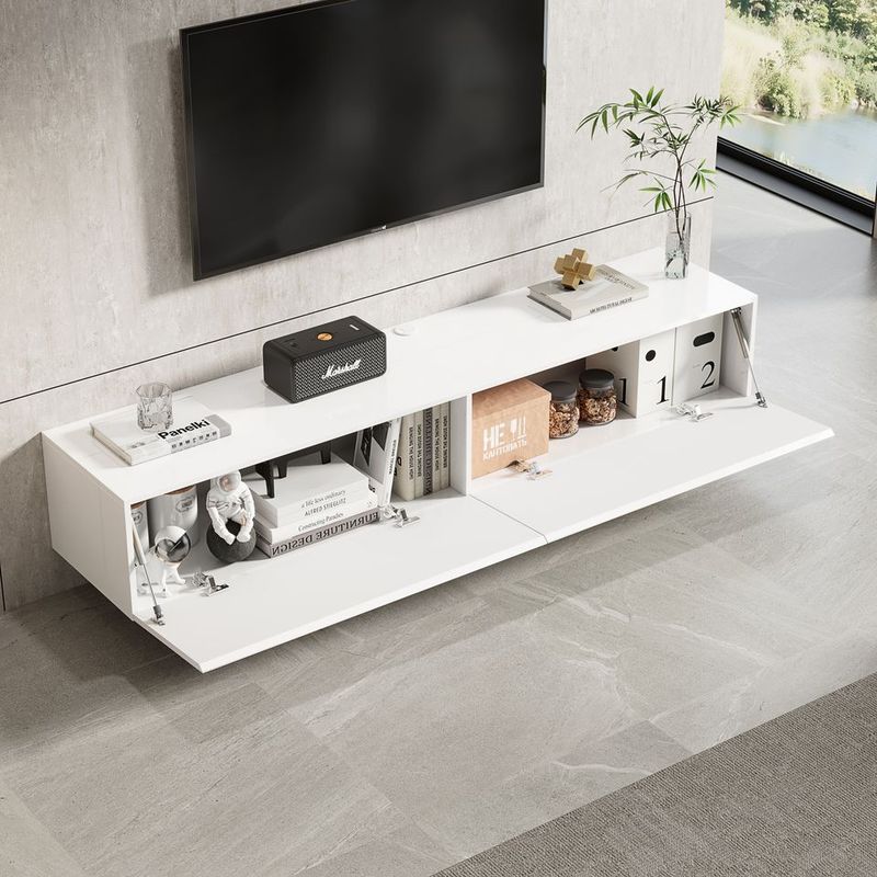Meuble TV suspendu Mona 180 cm - Blanc Brillant - Réf: Mona-1800GW Glossy White