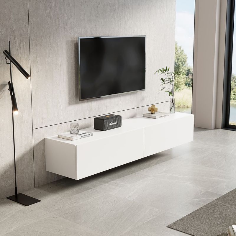 Meuble TV suspendu Mona 180 cm - Blanc mat - Réf: Mona-1800MW Matt White