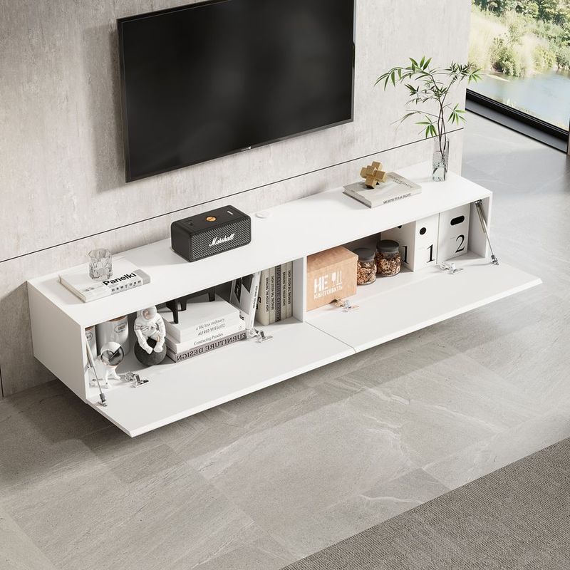 Meuble TV suspendu Mona 180 cm - Blanc mat - Réf: Mona-1800MW Matt White