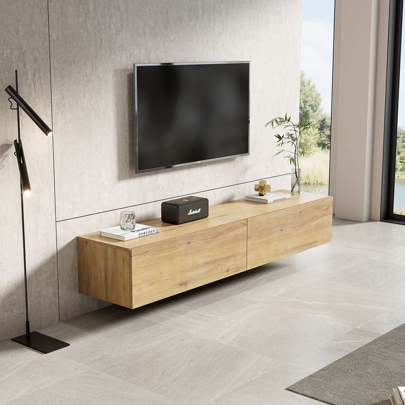 Meuble TV suspendu Mona 180 cm - Chêne naturel - Réf: Mona-1800NO Narural Oak