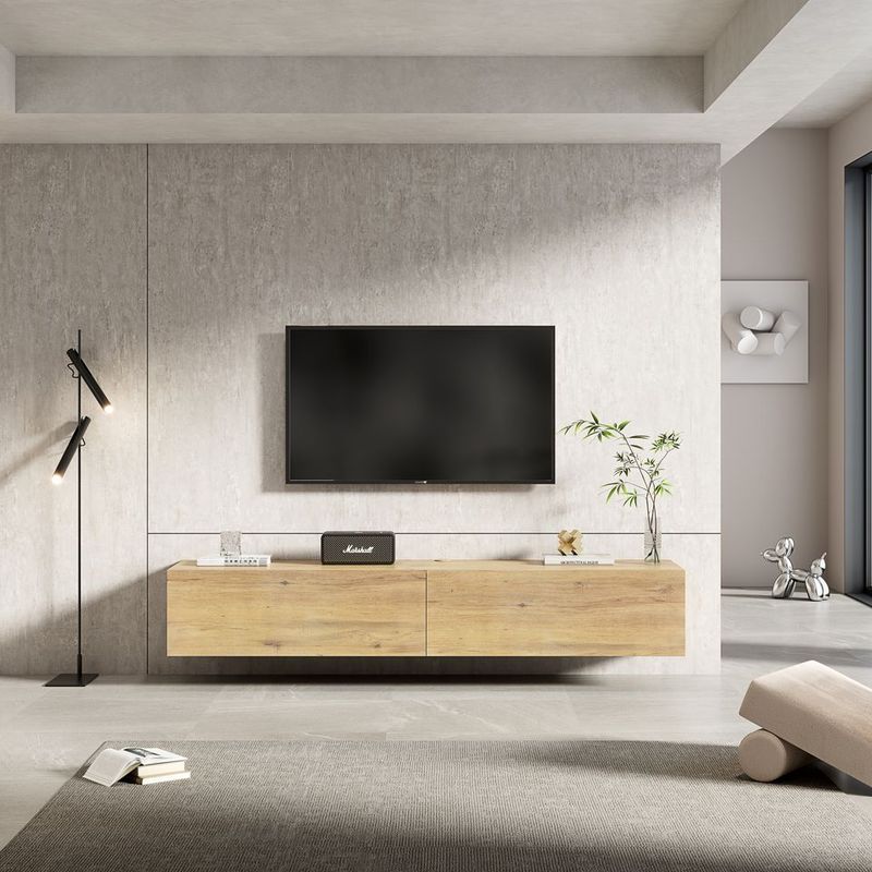 Meuble TV suspendu Mona 180 cm - Chêne naturel - Réf: Mona-1800NO Narural Oak