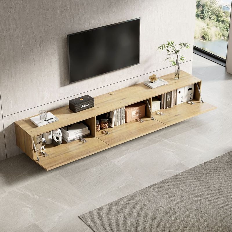 Meuble TV suspendu Mona 240 cm - Chêne naturel - Réf: Mona-2400NO Natural Oak