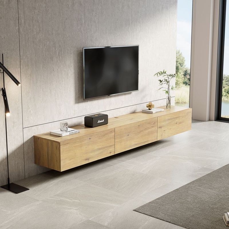 Meuble TV suspendu Mona 240 cm - Chêne naturel - Réf: Mona-2400NO Natural Oak