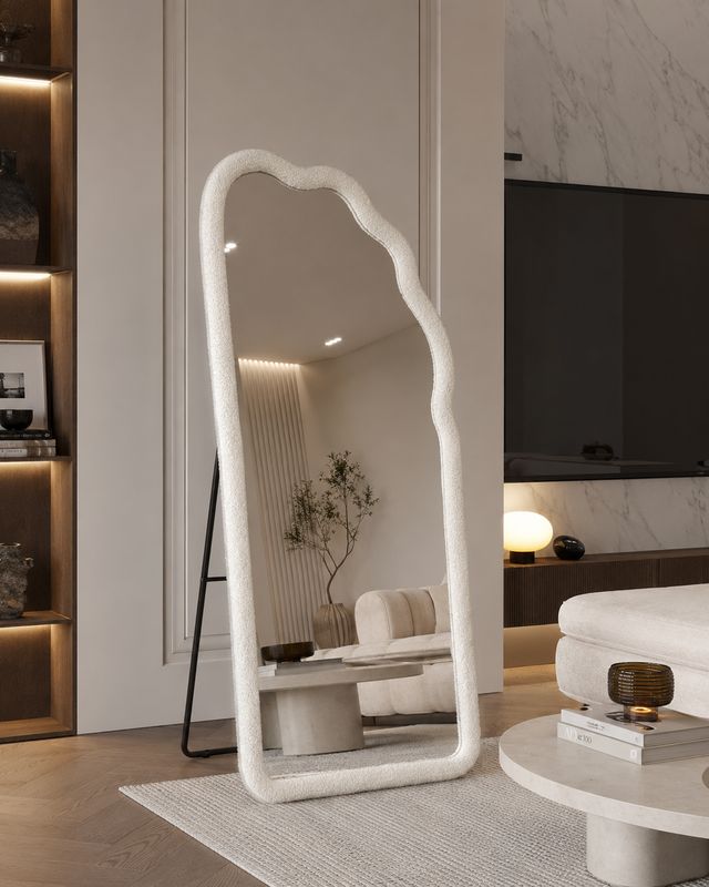 Miroir teddy blanc crème avec Pied – 80×180 cm | SENA2508120