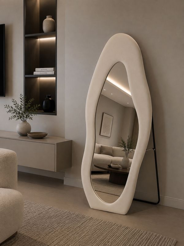 Miroir velouté blanc crème avec Pied