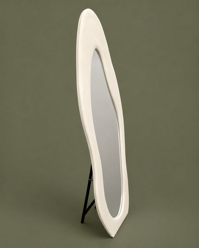 Miroir velouté blanc crème avec Pied