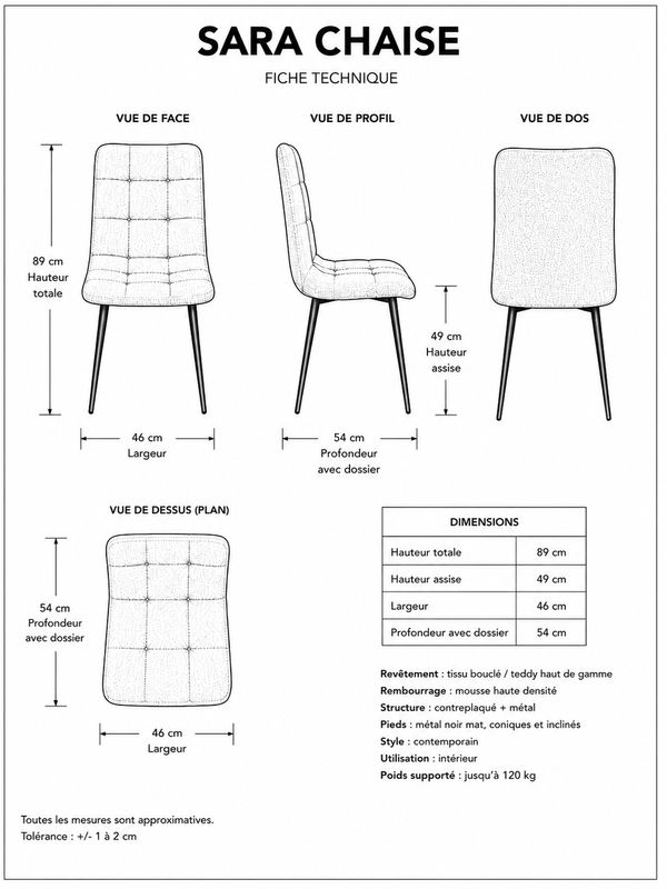 Chaise Sara Black Gris - Réf: 998-14