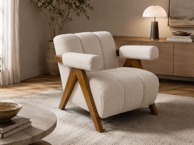 Fauteuil Ava02 – Tissu Texturé &amp; Bois – UP23068