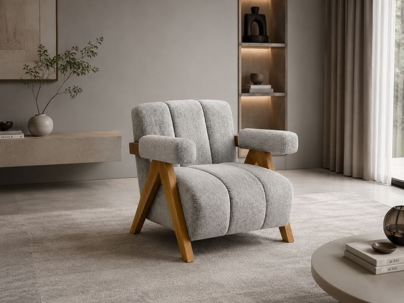 Fauteuil Ava10 – Tissu Texturé &amp; Bois – UP23068