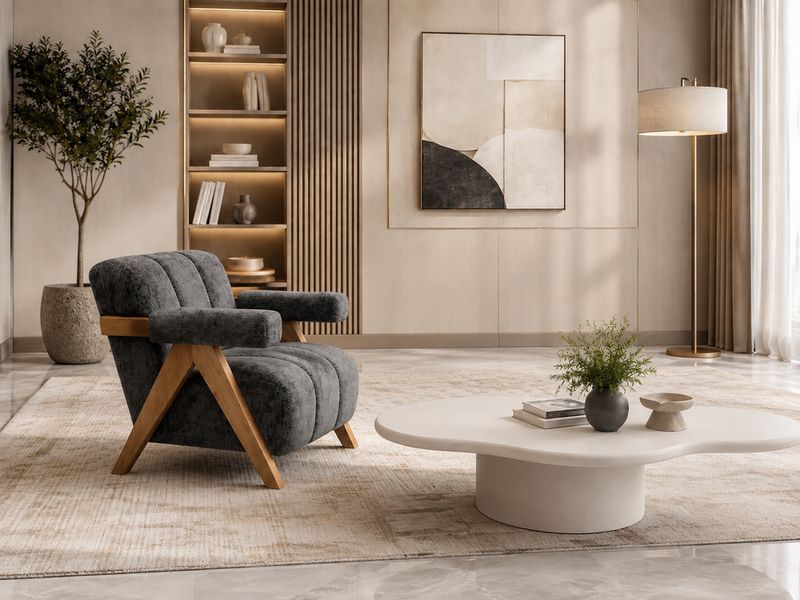 Fauteuil Ava12 – Tissu Texturé &amp; Bois – UP23068