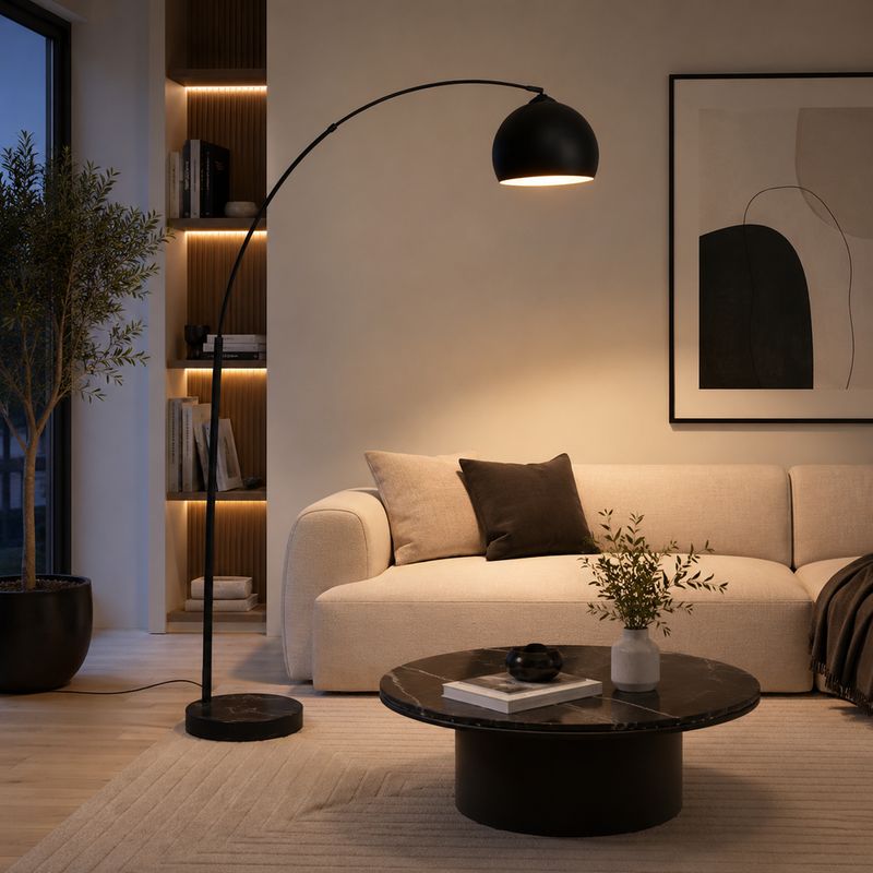 Lampadaire arc Hyto haut 177 cm métal et marbre noir 145221