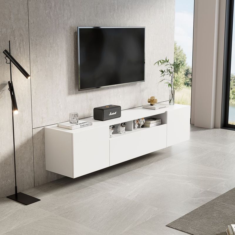 Meuble TV suspendu Dona 180 cm - Blanc Mat - Réf: Dona-1800MW Matt White