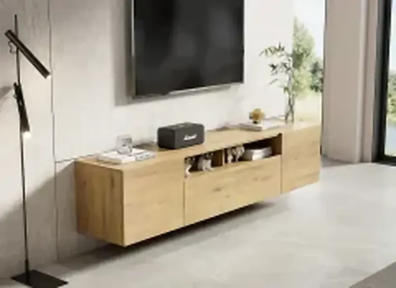Meuble TV suspendu Dona 180 cm - Chêne Naturel