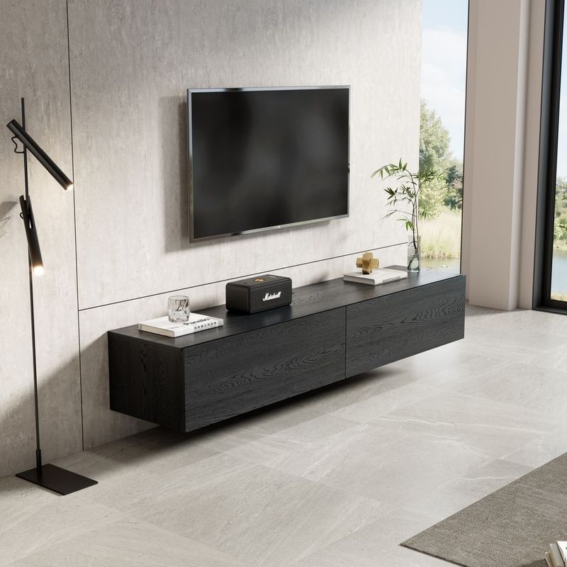 Meuble TV suspendu Mona 180 cm - Chêne noir - Réf: Mona-1800BO Black Oak