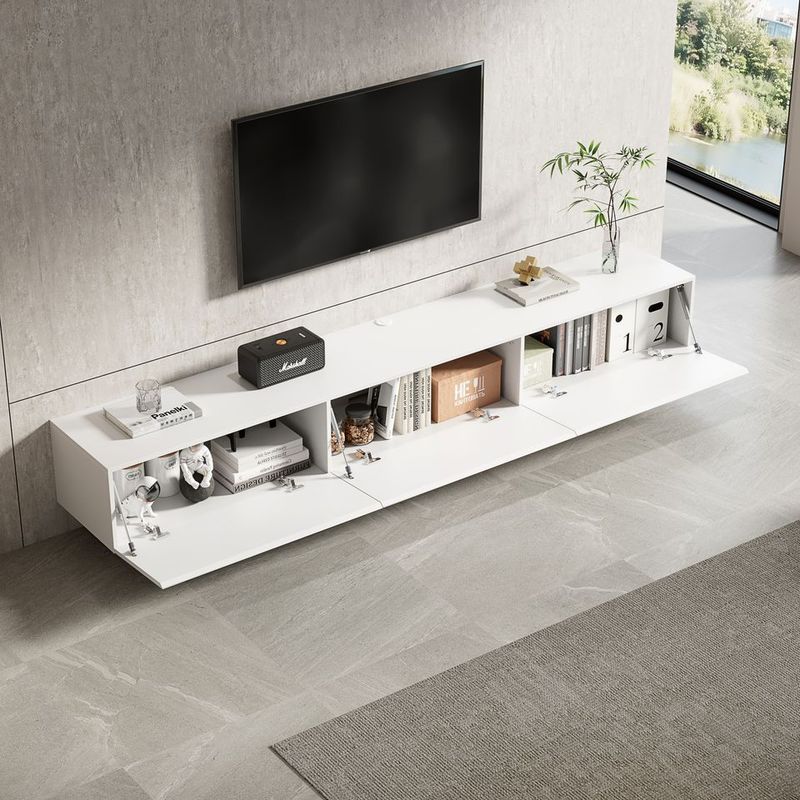Meuble TV suspendu Mona 240 cm - Blanc Mat - Réf: Mona-2400MW Matt White