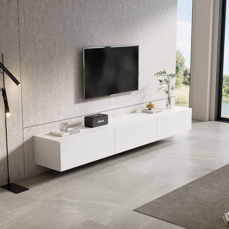 Meuble TV suspendu Mona 240 cm - Blanc Mat - Réf: Mona-2400MW Matt White
