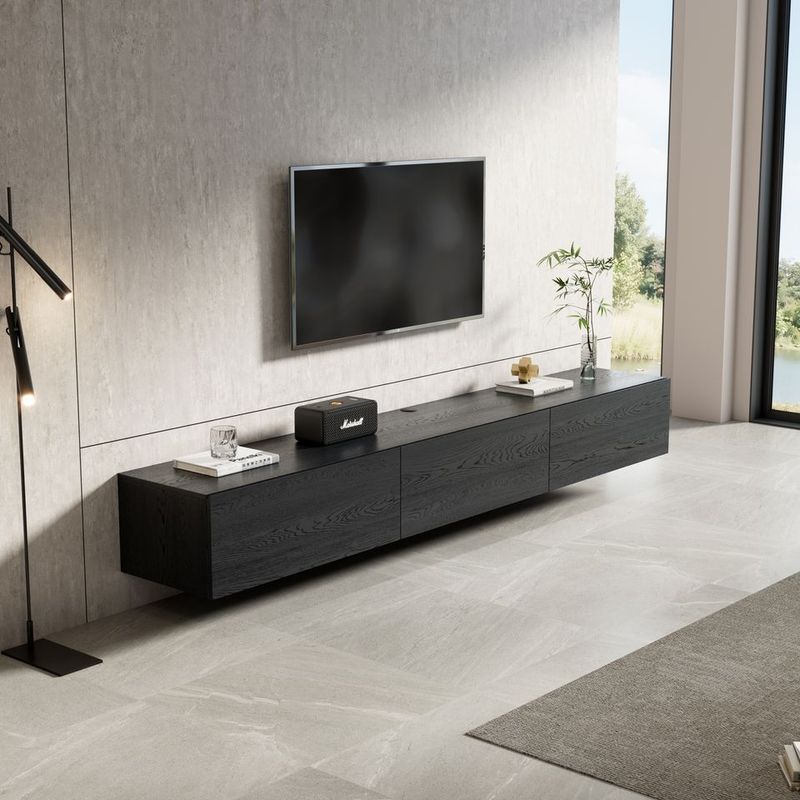 Meuble TV suspendu Mona 240 cm - Chêne noir - Réf: Mona-2400BO Black Oak