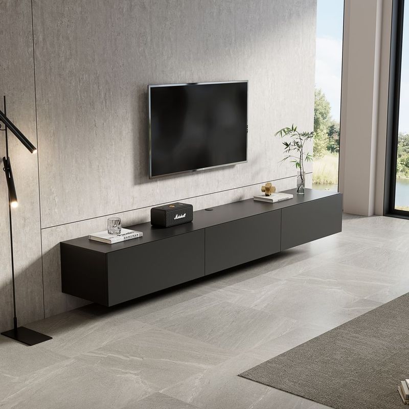 Meuble TV suspendu Mona 240 cm - Noir Mat - Réf: Mona-2400MB Matt Black