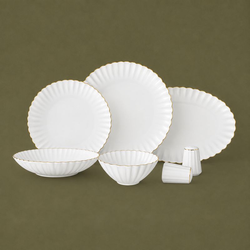 Set assiette Daisy 27 pcs blanc-doré | LDS-2710