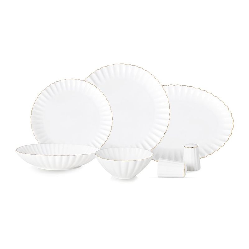 Set assiette Daisy 27 pcs blanc-doré | LDS-2710