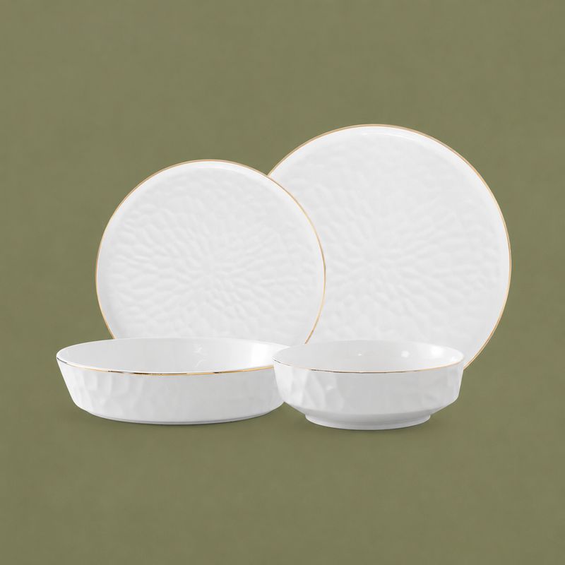 Set assiette Estela 24 pcs blanc-doré | LDS-2401