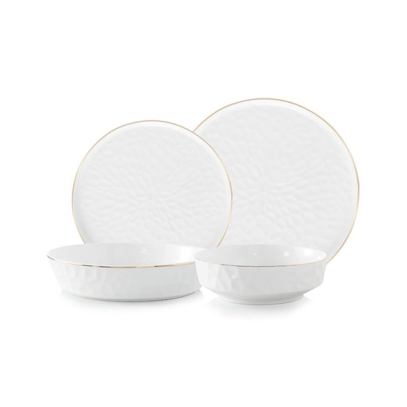 Set assiette Estela 24 pcs blanc-doré | LDS-2401
