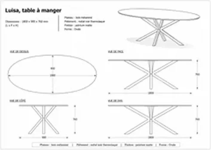 Table à manger Luisa 180 cm - Réf: Luisa 1800 S06 Gris