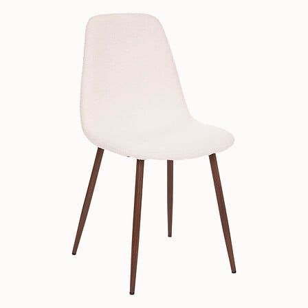 Chaise Roka en bouclette blanche – Pieds effet noyer | 185104