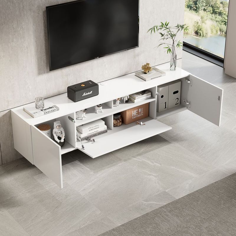 Meuble TV suspendu Dona 180 cm - Blanc Brillant - Réf: Dona-1800GW Blanc Brillant