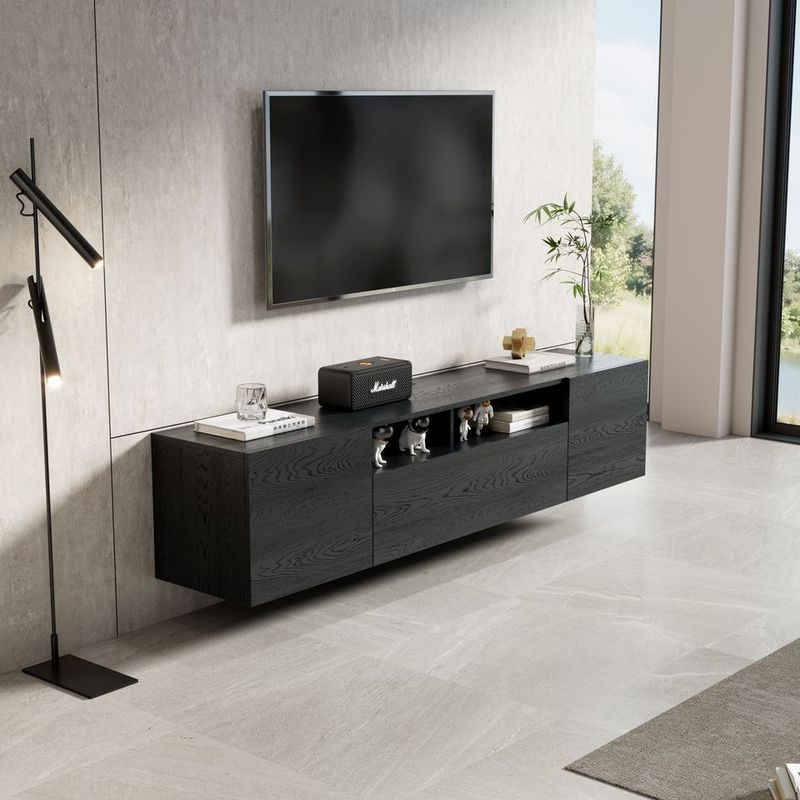 Meuble TV suspendu Dona 180 cm - Chêne noir - Réf: Dona-1800BO Black Oak