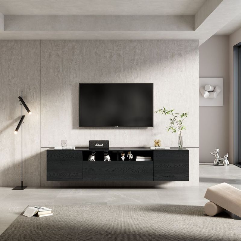 Meuble TV suspendu Dona 180 cm - Chêne noir - Réf: Dona-1800BO Black Oak