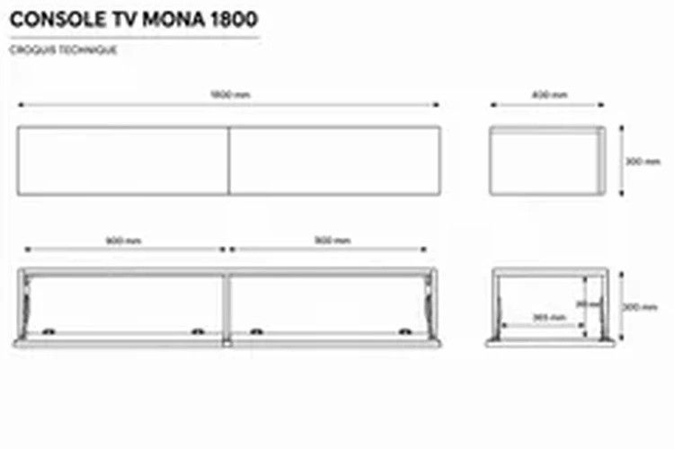 Meuble TV suspendu Mona 180 cm - Noir mat - Réf: Mona-1800MB Matt Black