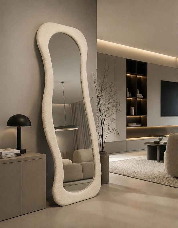 Miroir teddy blanc crème avec Pied – 60×160 cm | SENA2508121