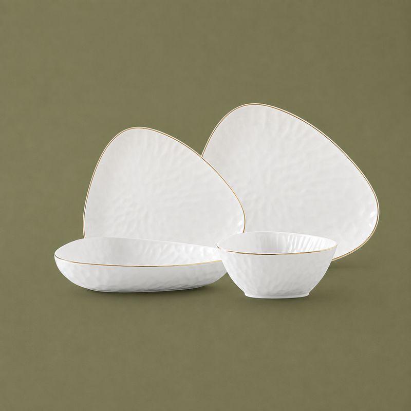 Set assiette Estela 24 pcs blanc-doré | LDS-2402