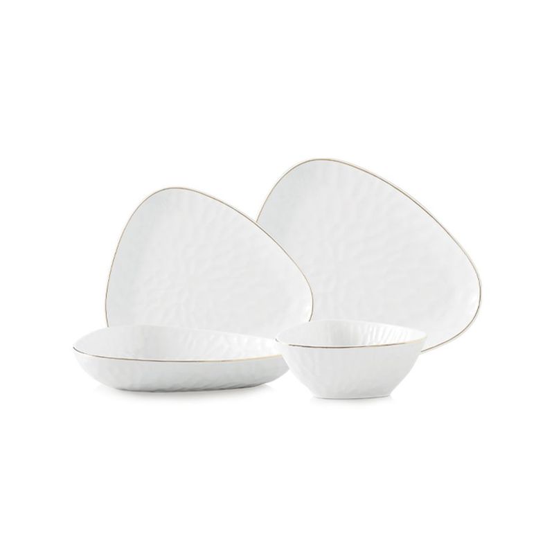 Set assiette Estela 24 pcs blanc-doré | LDS-2402
