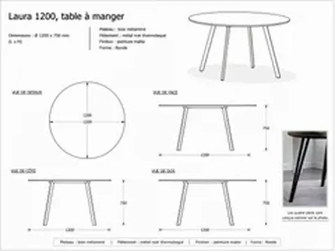 Table à manger Laura 120 cm - Réf: Laura 1200 S06 Gris