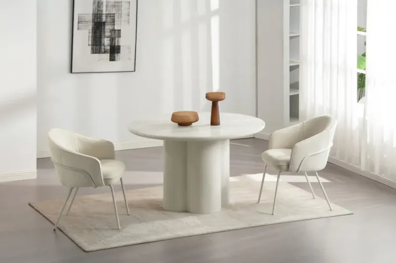 Table à manger ronde 120/140 cm - Réf: Round crème PT11M