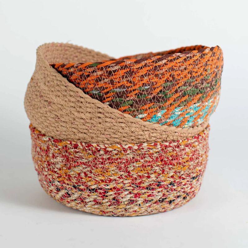 Woven Sari Basket - Large