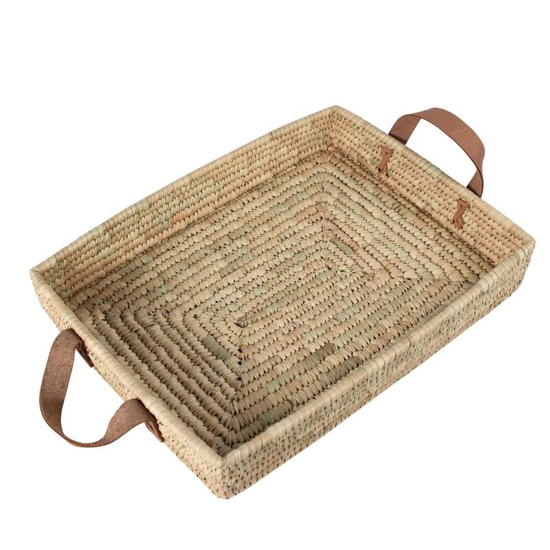 Leather Handled Rectangular Basket