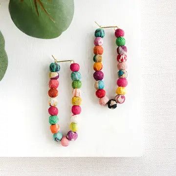 Elliptical Kantha Hoop Earrings