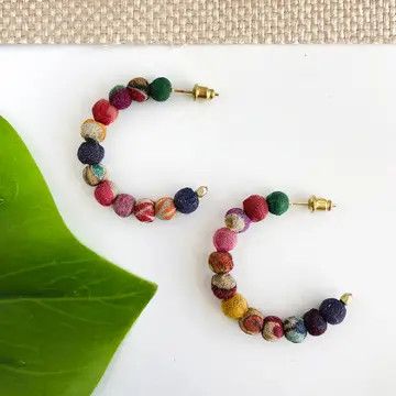 Mini Hoop Kantha Post Earrings