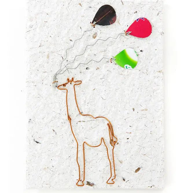 Recycled Metal Giraffe w/Colorful Balloons Note Card